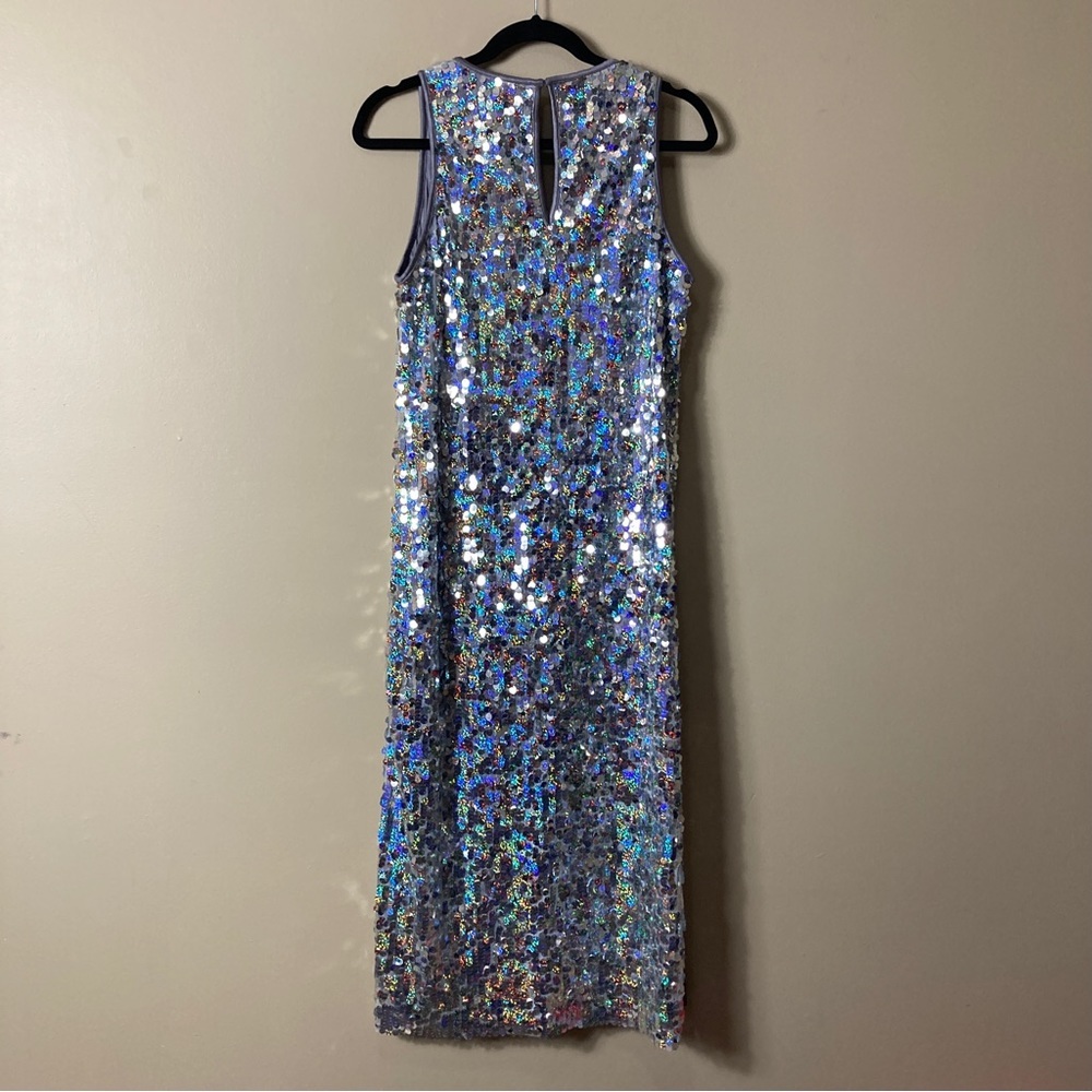 NWT Smythe Deep V Midi Dress in Silver Pailette - Picture 4 of 12